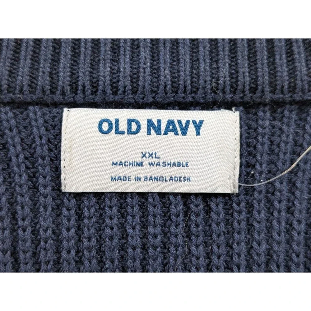 Old Navy Fisherman Sweater Mens XXL Blue Crew Neck Knit Preppy Cotton